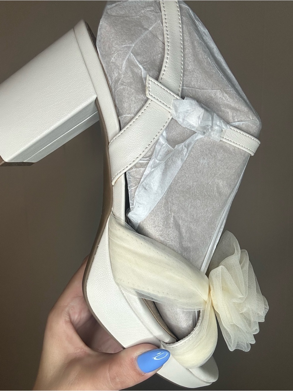 Life Stride Cream Block Heel Sandals with Sheer Flower